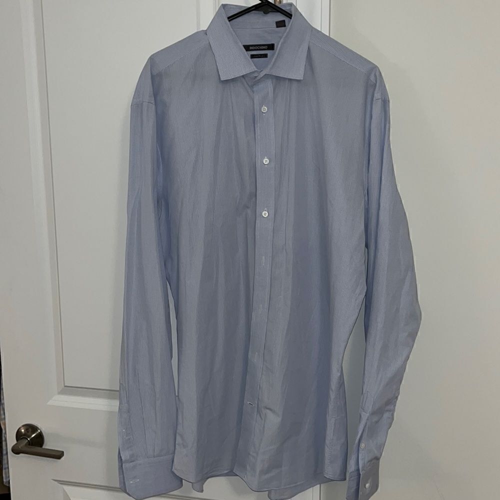 Indochino Blue/White small check Long Sleeve Button Down Dress Shirt 16x38 Tall